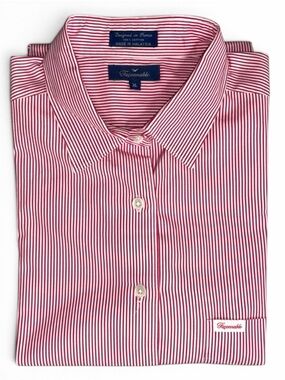 Faconnable Dark Pink White Stripe Cotton Button Front Shirt Size XL